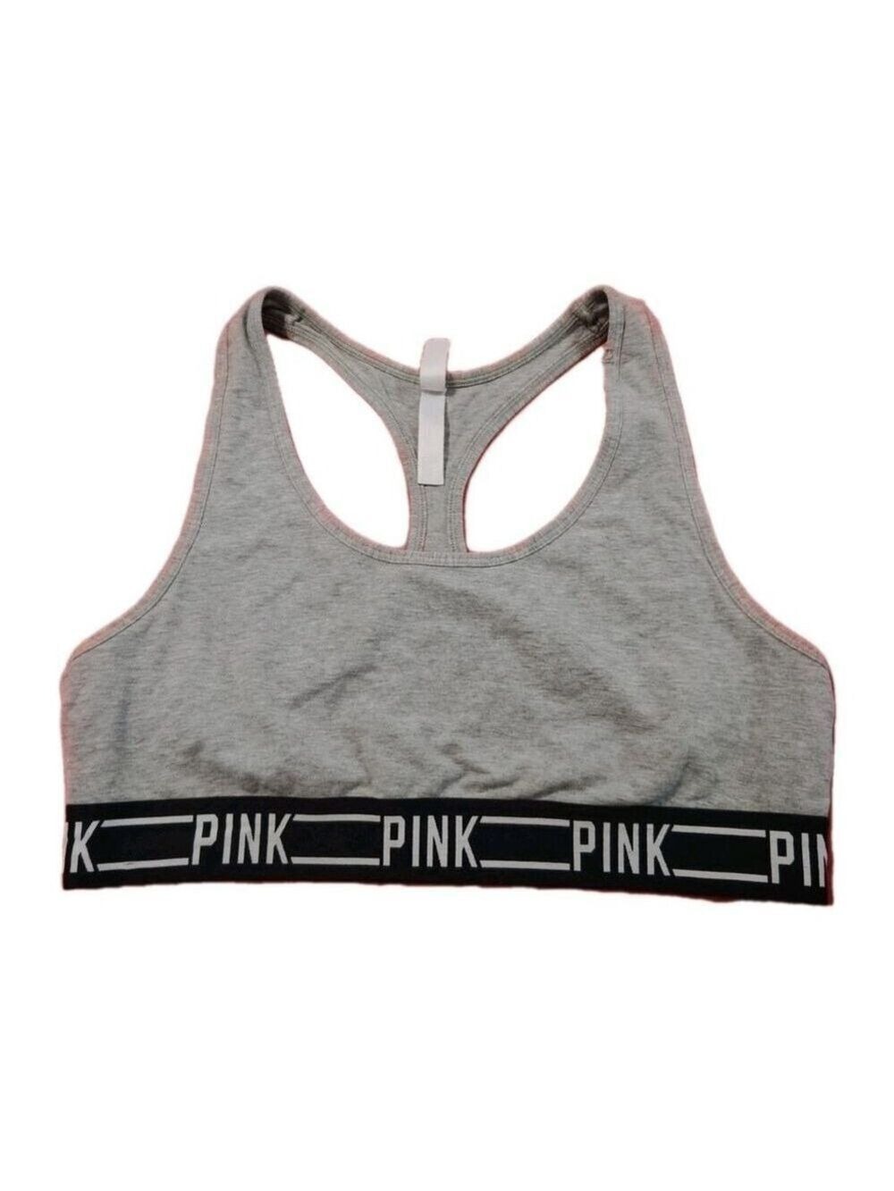 Pink Victoria Secret Sport Gray Sports Bra with Logo Band Size Large